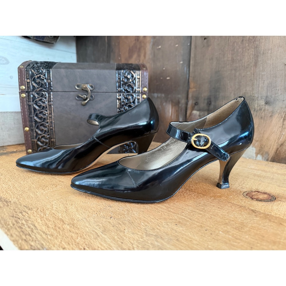 Vintage Dolcis London Maggie Black Patent Mary Jane Heels Pumps Leather 6.5M